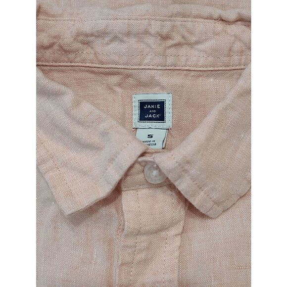 JANIE AND JACK Boy’s Pink Linen Roll-Cuff Long Sleeve Button Down Shirt Size 5 - Picture 2 of 8